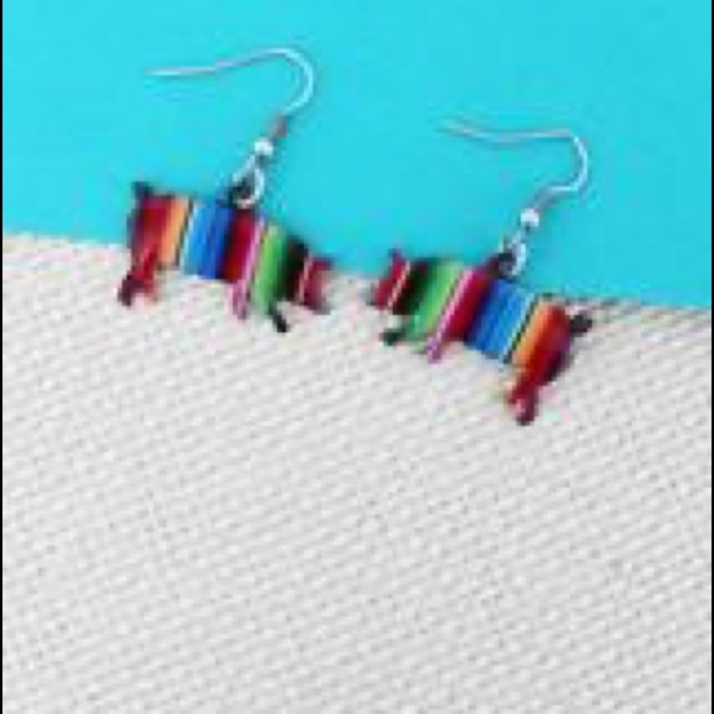 Serape Pig Silvertone Earrings